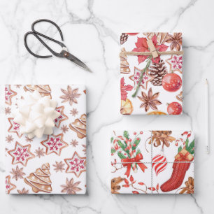Beautiful Watercolor Christmas Patterns Wrapping Paper Sheet