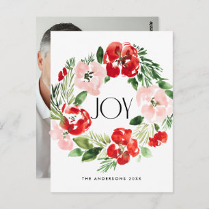 Beautiful Watercolor Christmas wreath Joy Postcard
