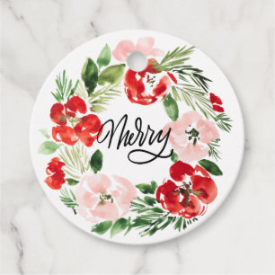 Beautiful Watercolor Christmas wreath Merry Favour Tags