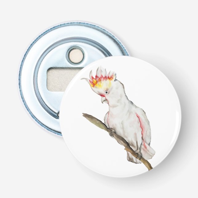 Beautiful watercolor cockatoo parrot hand drawing bottle opener (Front)