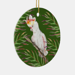 Beautiful watercolor cockatoo parrot hand drawing ceramic ornament
