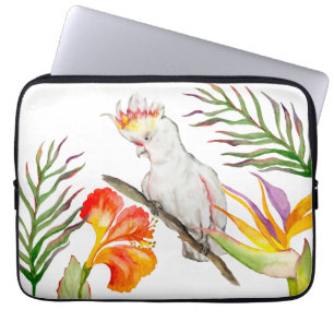 Beautiful watercolor cockatoo parrot hand drawing laptop sleeve
