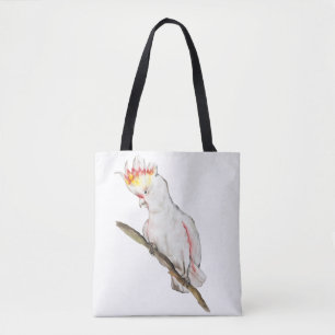 Beautiful watercolor cockatoo parrot hand drawing tote bag