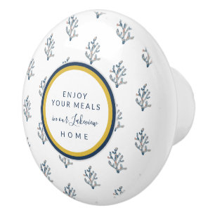 Beautiful watercolor coral on White beach cottage  Ceramic Knob