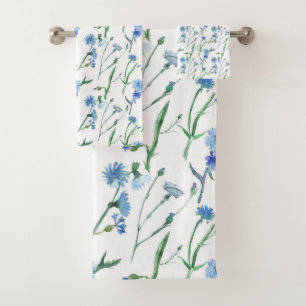 Beautiful watercolor cornflowers bath towel set
