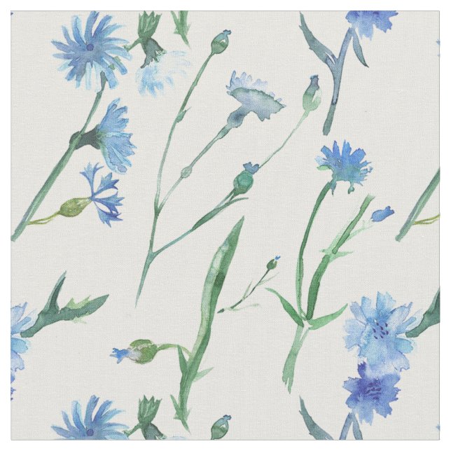 Beautiful watercolor cornflowers fabric (Close Up)