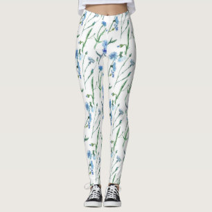 Beautiful watercolor cornflowers leggings