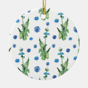 Beautiful watercolor cornflowers pattern ceramic ornament