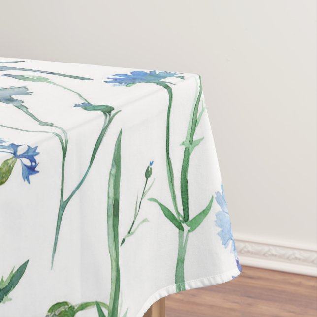 Beautiful watercolor cornflowers tablecloth (In Situ)