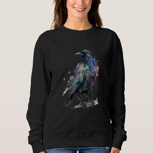 Beautiful Watercolor Crow Portrait Sweatshirt (Front)