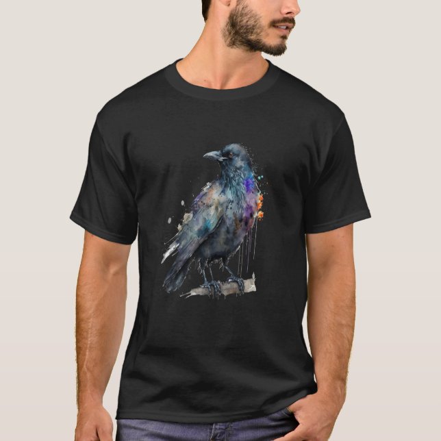 Beautiful Watercolor Crow Portrait T-Shirt (Front)