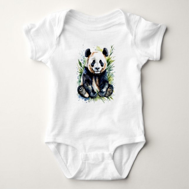Beautiful Watercolor Cute Cuddly Panda Bear  Baby Bodysuit (Front)