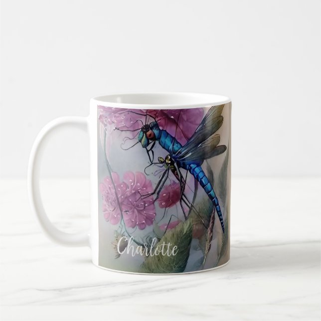 Beautiful Watercolor Dragonfly,  Coffee Mug (Left)