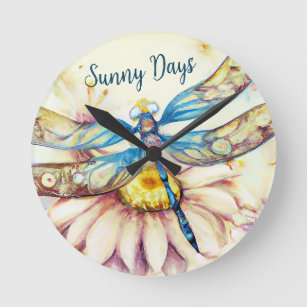 Beautiful Watercolor Dragonfly, Personalise  Round Clock