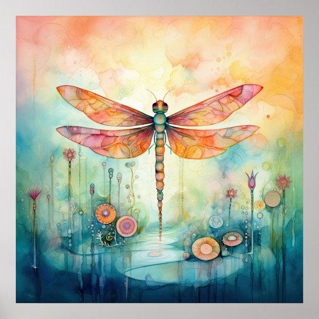 Beautiful Watercolor Dragonfly Poster (Front)
