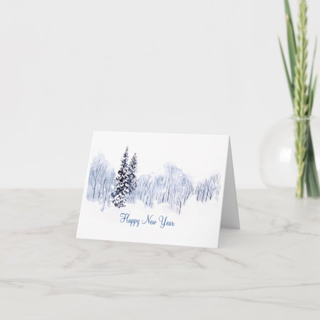 Beautiful watercolor drawing winter landscape holiday card (Front)