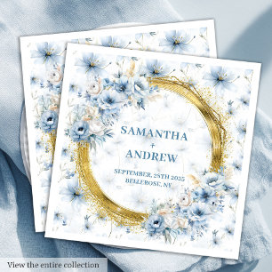 Beautiful Watercolor Dusty Blue Gold Accent Napkin