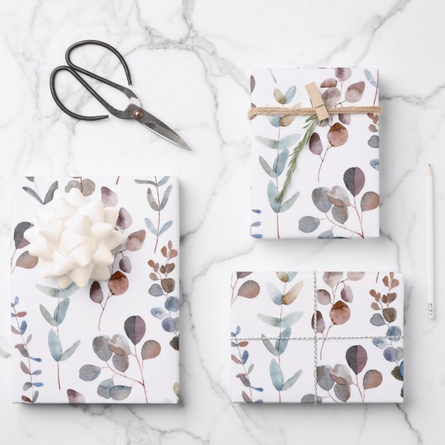 Beautiful Watercolor Eucalyptus Leaves  Wrapping Paper Sheet (Front)