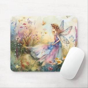 Beautiful Watercolor Fairy In Meadow Mouse Pad