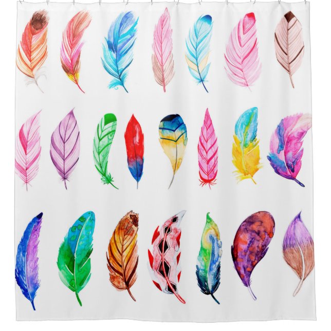 Beautiful Watercolor Feather Collection Shower Curtain (Front)