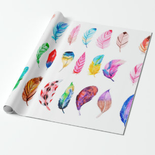 Beautiful Watercolor Feather Collection Wrapping Paper