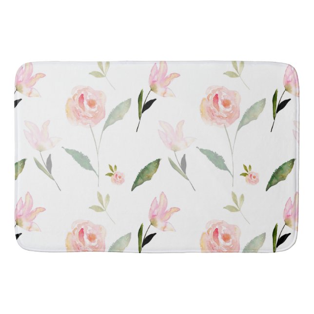 Beautiful Watercolor Floral Bath Mat (Front)