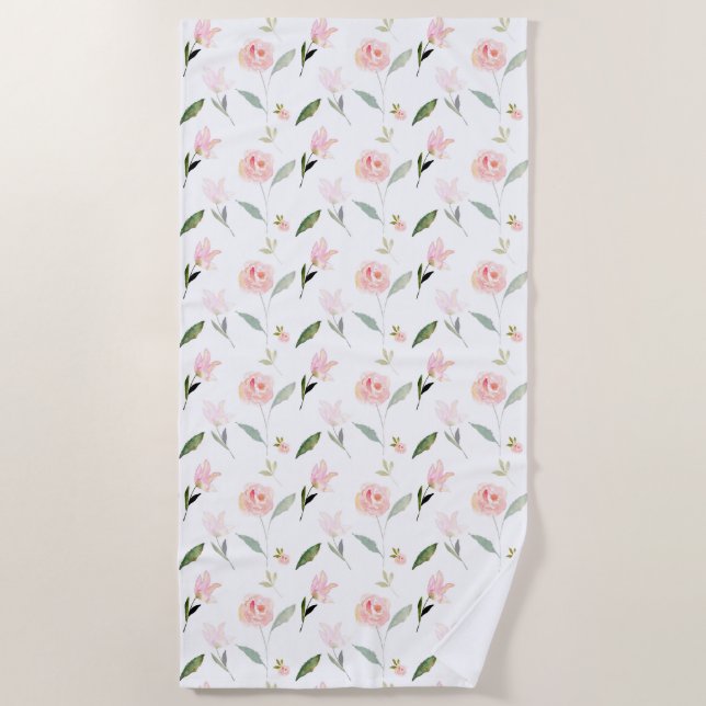 Beautiful Watercolor Floral Beach Towel (Front)