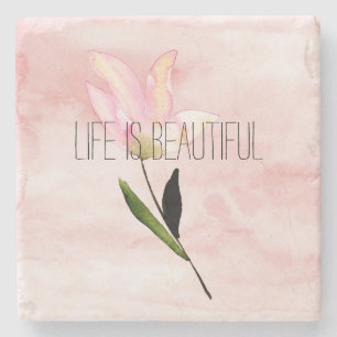 Beautiful Watercolor Floral Blush Pink Tie Dye Stone Coaster