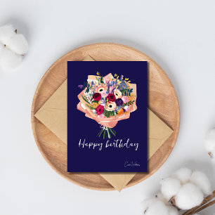 Beautiful watercolor floral bouquet birthday card