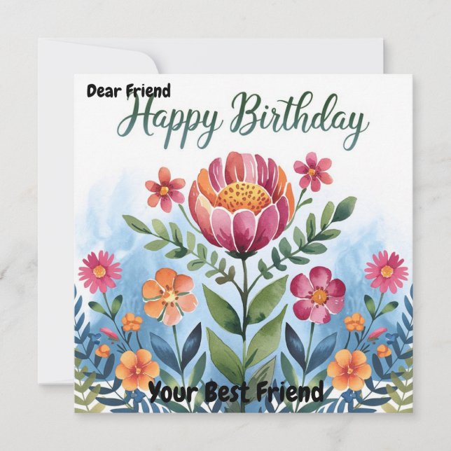 Beautiful Watercolor Floral Bouquet Birthday Card  (Front)