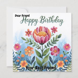 Beautiful Watercolor Floral Bouquet Birthday Card 