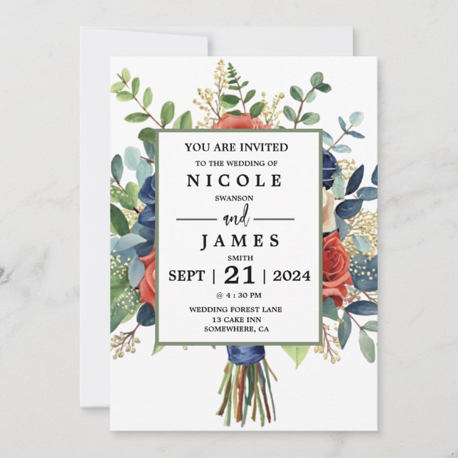 Beautiful Watercolor Floral Bouquet Invitation (Front)