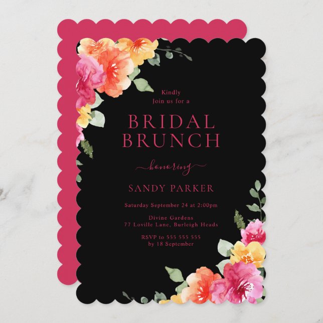 Beautiful Watercolor Floral Bridal Shower Brunch Invitation (Front/Back)
