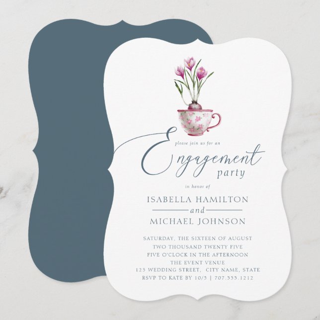 Beautiful Watercolor Floral Engagement Party Invitation (Front/Back)