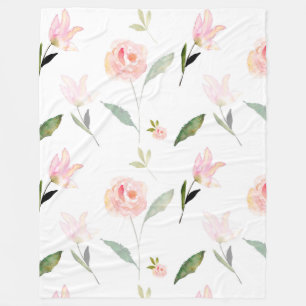 Beautiful Watercolor Floral Fleece Blanket