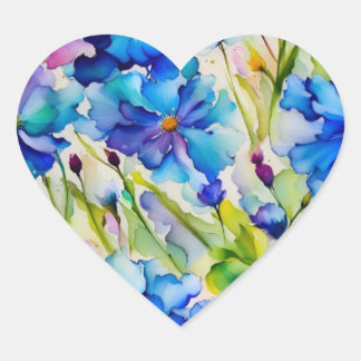Beautiful watercolor. Floral garden Heart Sticker