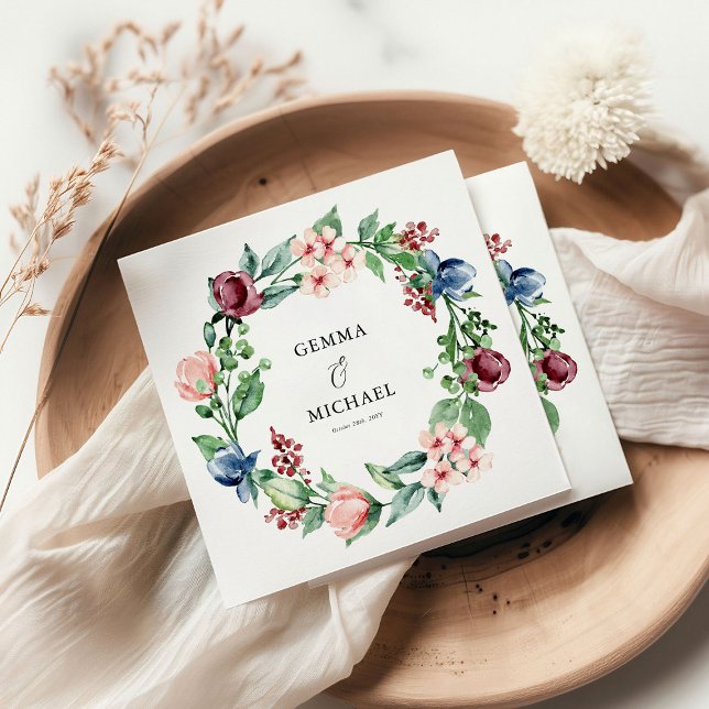 Beautiful Watercolor Floral & Greenery Wedding Napkin (Creator Uploaded)