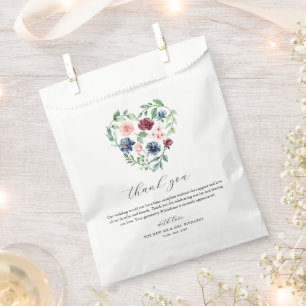 Beautiful Watercolor Floral Heart Wedding Favour Bag