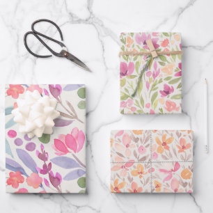 Beautiful Watercolor Floral Pattern Wrapping Paper Sheet