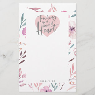 Beautiful watercolor floral teacher gift stationery
