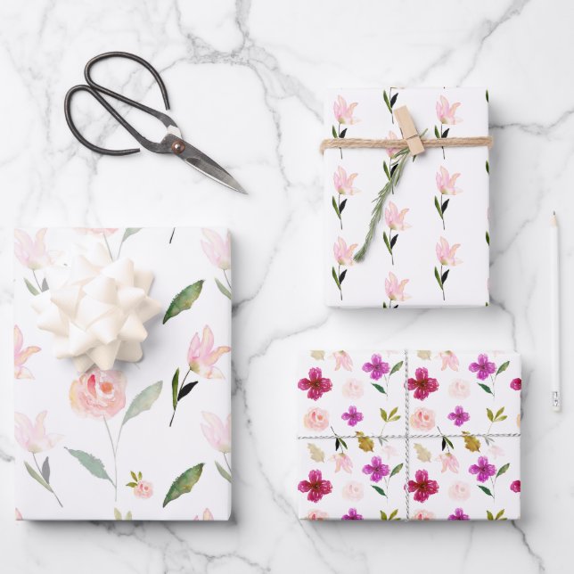 Beautiful Watercolor Floral Wrapping Paper Sheet (Front)