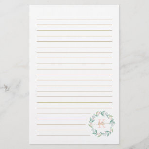 Beautiful Watercolor Floral Wreath Monogram Stationery