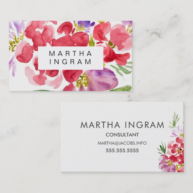 Beautiful watercolor flower design business card (Front/Back)