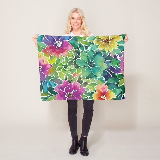 Beautiful Watercolor Flower Pattern Fleece Blanket (In Situ)