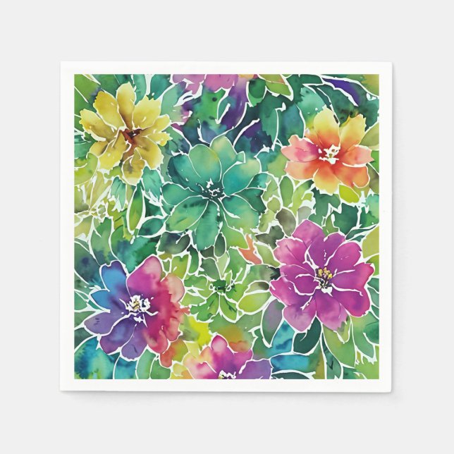 Beautiful Watercolor Flower Pattern Napkin (Front)