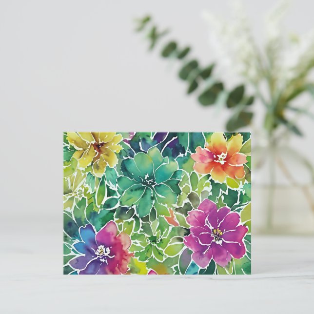 Beautiful Watercolor Flower Pattern Postcard (Standing Front)