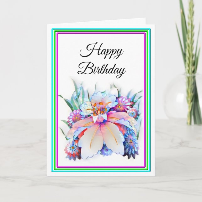 Beautiful Watercolor Flowers Birthday Card (Front)