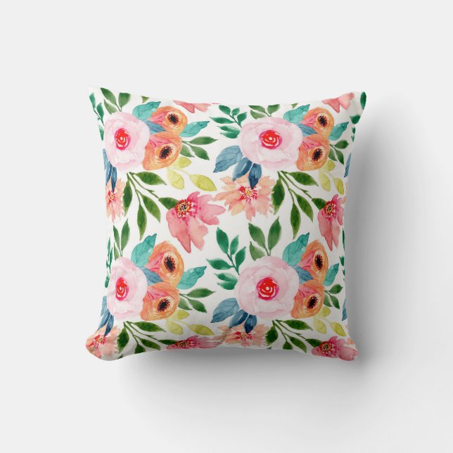 Beautiful watercolor flowers cushion (Front)