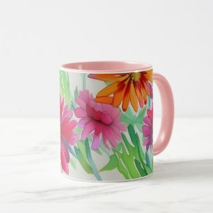 Beautiful watercolor flowers pinkish  personalize mug
