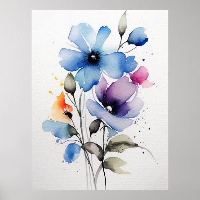 Beautiful Watercolor Flowers Poster (Front)